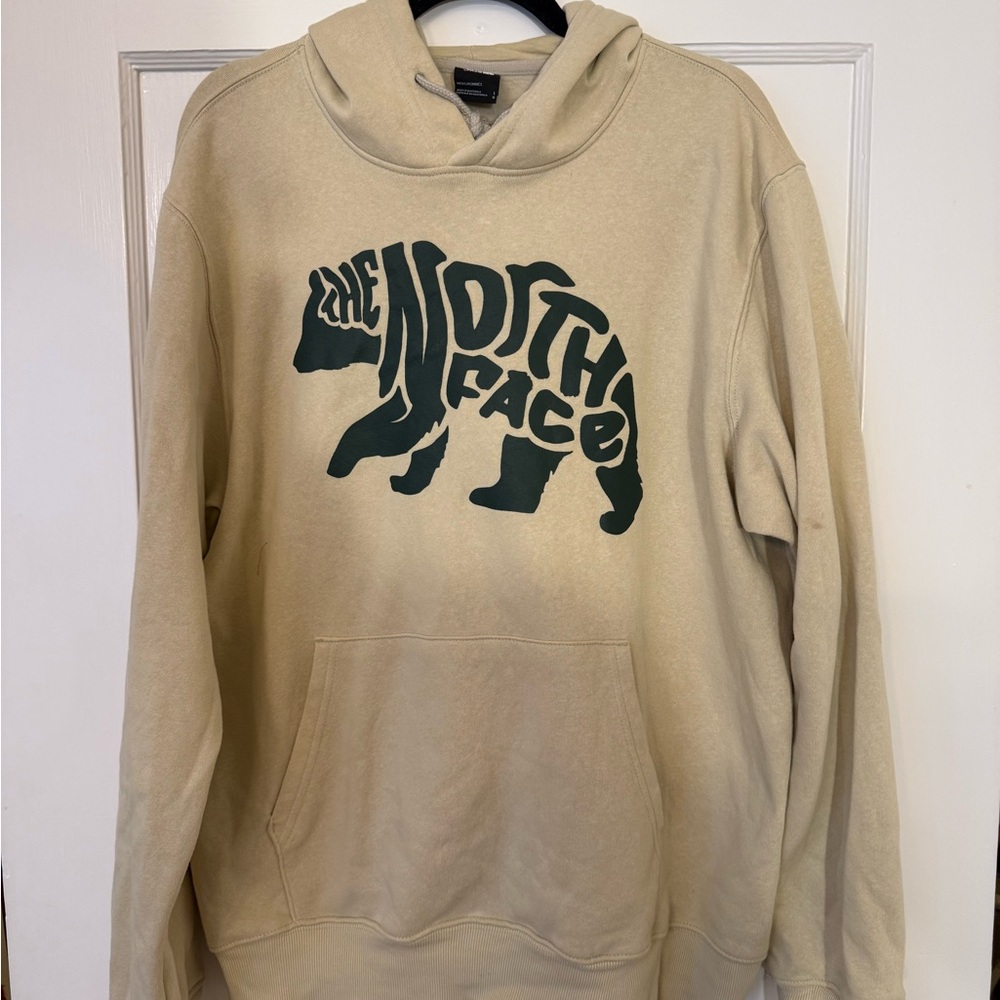 The North Face Men's Beige Hoodie with Green Logo